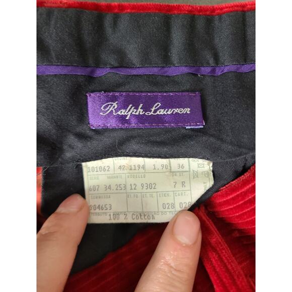 VINTAGE 90S POLO RALPH LAUREN CORDS CORDUROY FLAT FRONT RED TROUSERS 36 - Picture 9 of 13